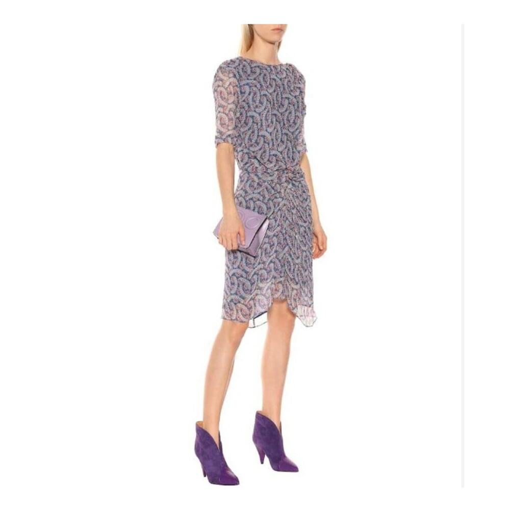 Isabel Marant Barden Silk Dress Size 6 Blue Paisley Sheath Parisian Cool